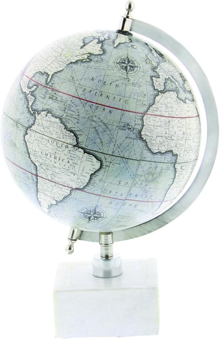 Deco 79 Marble Globe, 9" x 8" x 14", White