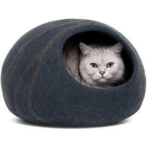 MEOWFIA Premium Felt Cat Bed Cave - Handmade 100% Merino Wool Bed for Cats and Kittens (Dark Shades) (Large, Slate Grey)