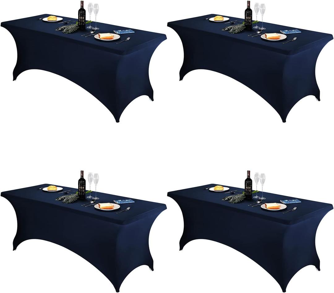FORLIFE Spandex Table Covers - 4Pack Fitted Tablecloth, Universal 6ft Rectangular Stretch Patio Table Cover, for Wedding, Banquet, Party (Navy)