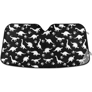Cute Dino Footprints Paw Car Sun Shade Windshield White Dinosaurs Sunshades Reflective UV Rays Protector Keep Your Vehicle Cool Visor Cover Foldable Retractable for Car Truck SUV (55 inch * 27.6 inch, multi 15)