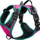 No Pull Dog Harness, No Chock Reflective Adjustable Soft Padded Pet Vest with Easy Control Handle, Easy Wearing with Stylish, Reinforced Knot, 2 Buckles (Small, Pink/Turquoise)