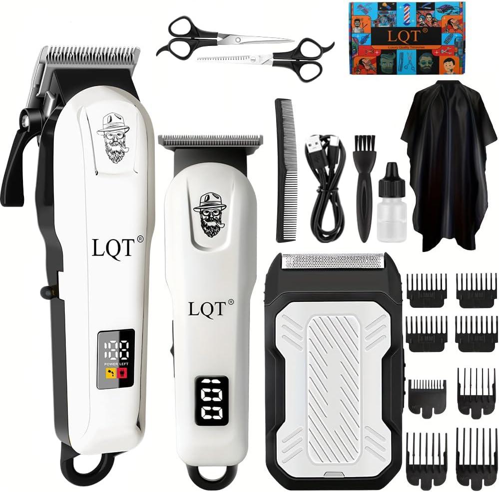 Hair Clippers for Men, Professional Barber Clippers and Trimmer Set, Mens Cordless Clipper, 3 pcs setHair Cutting Kit for Men (White)