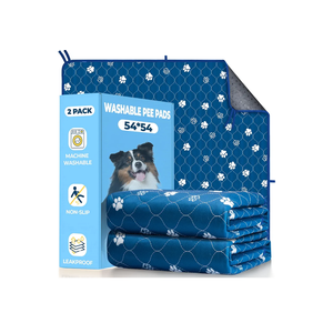 Fostanfly Washable Pee Pads for Dogs, 2 Pack Large 54"x54" Ultra-Absorbent and Leak-Proof Non-Slip Reusable Potty Training Pads for Dogs, Puppy & Cats of Add 8 Lanyards-Blue