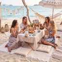 8 Pcs 34" x 23" Low Picnic Table Foldable Lightweight Picnic Table Set with 91'' x 71'' Large Outdoor Boho Camping Blanket Tablecover and Runner 4 Pillows Cushions for Camping Wedding Beach Party