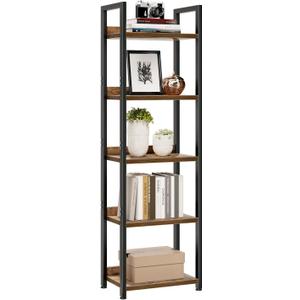 NUMENN Narrow Bookshelf, 5 Tier Bookshelves, Home Office Bookcase Shelf Storage Organizer, Free Standing Storage Shelving Unit for Bedroom, Living Room and Home Office, Vintage