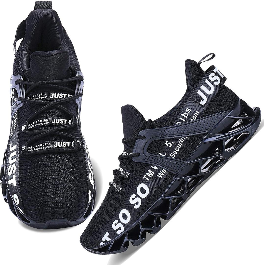 Wonesion Womens Walking Running Shoes Athletic Blade Non Slip Tennis Fashion Sneakers (9, Black)
