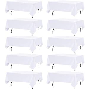 10 Pack White Table Cloth Rectangle Table Cloths for 8 Foot Rectangle Tables 60 X 126 Inch Washable Polyester Table Covers, Reusable & Wrinkle Resistant for Weddings, Parties, Events, and Everyday Use