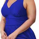 Sovoyontee Women Two Piece Plus Size Tankini Swimsuits Flowy Swim dress Tummy Control Bathing Suits with Shorts, XXL