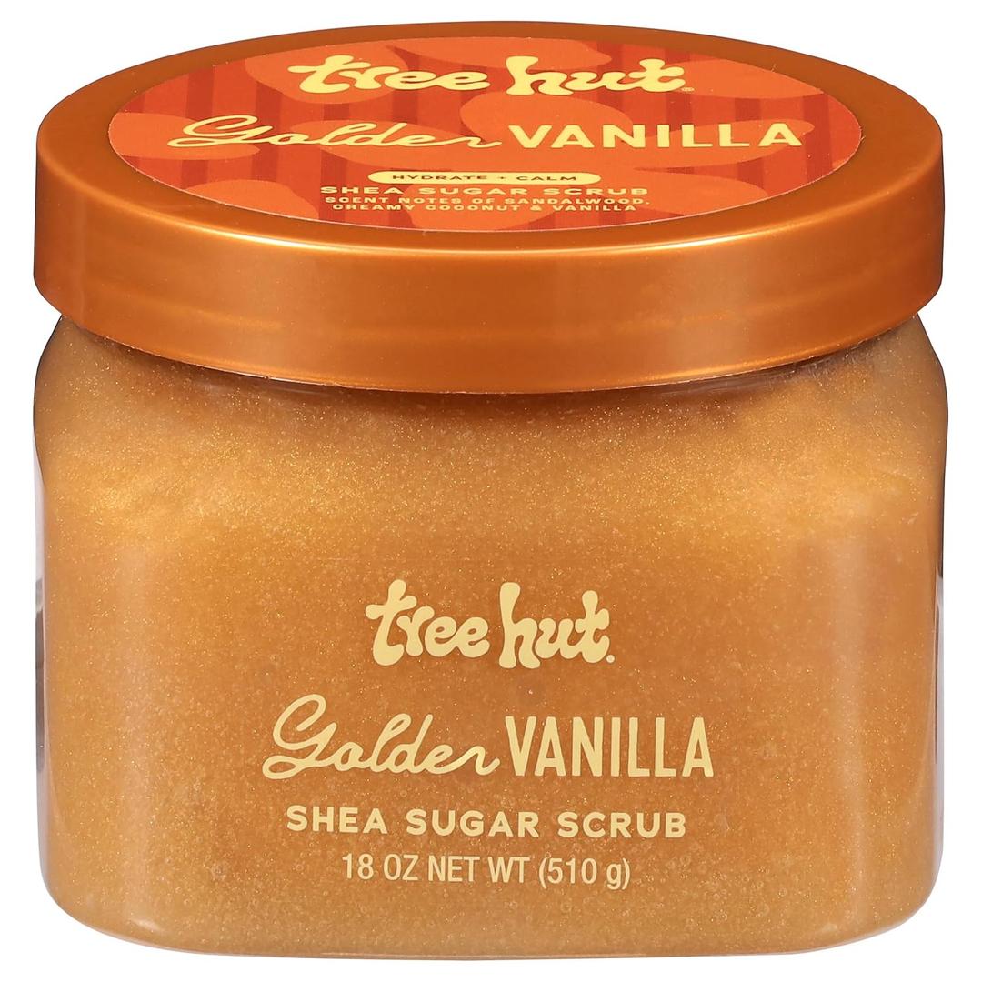 Tree Hut Golden Vanilla Shea Sugar Scrub, Exfoliating, Hydrating & Moisturizing Body Scrub with Shea Butter & Natural Oils, Smooth & Soften Skin, Polishing Exfoliant for Radiant Skin, 18 oz