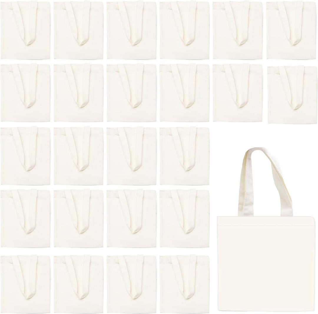 25 Pcs Mini Tote Bag Reusable Grocery Bags Blank Canvas Tote Bags DIY Sacks Gift Bags for Kids DIY Craft Party Favors (8.5 x 8 Inch)