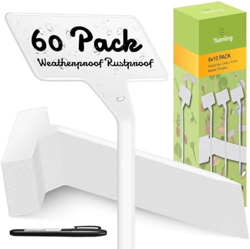 Plant Labels 60 Pcs Yuanling Large 11.8 Inch Plant Markers Signs Plastic Waterproof Garden Label Stakes T-Type Plant Garden Tags with Marker Pen for Flower Herb Pot Plant (White)