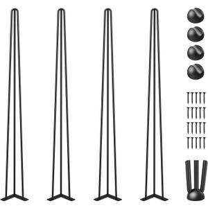 VEVOR Hairpin Table Legs 40" Black Set of 4 Desk Legs 880lbs Total Load Capacity Hairpin Desk Legs 3 Rods for Bench Desk Dining End Table Chairs Carbon Steel DIY Heavy Duty Furniture Legs