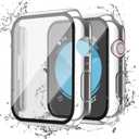 Misxi [2 Pack] Waterproof Case with Button for Apple Watch SE 3 (2025) SE 2 SE Series 6 Series 5 Series 4 40mm, Cover with Tempered Glass Screen Protector for iWatch, 1 Silver + 1 Transparent