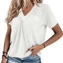 Gihgoew Summer Tops for Women 2025 Shorts Sleeve Womens Tops,V Neck Soft Casual Loose Fit Ruched Top T Shirts Tee Clothes (White, S)