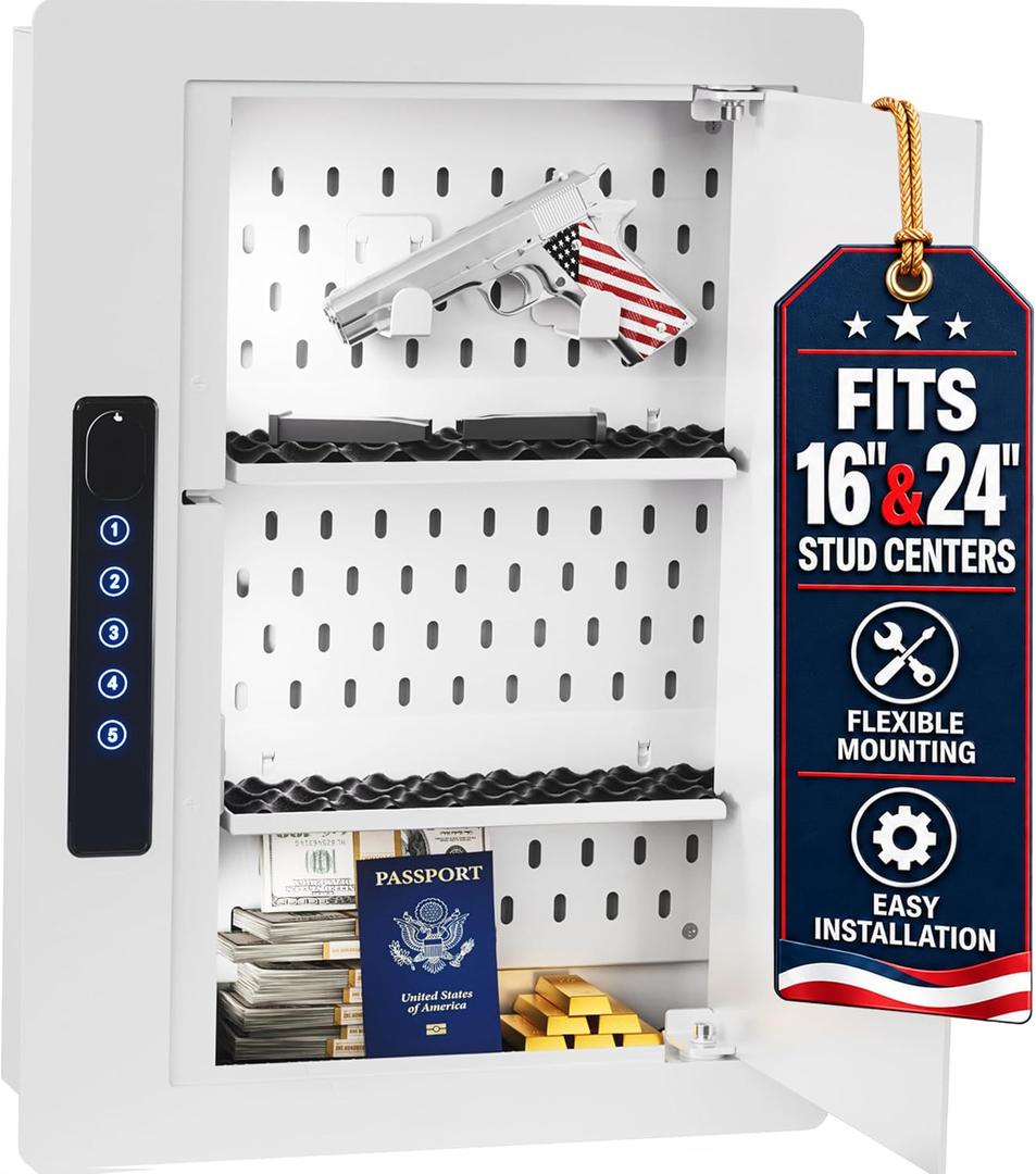 Electronic Wall Safe Between 16" & 24" Studs with Shelves & Hooks