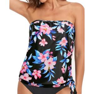 Holipick Strapless Tankini Tops for Women Swimwear Top ONLY Bandeau Bathing Suit Blouson Swimsuit No Bottom, Medium