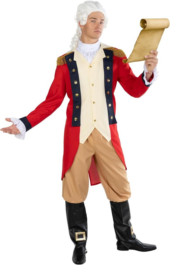 Morph George Washington Costume Adult With Wig, Founding Father Costume, Colonial Costumes Men, Halloween Costumes For Men (Large)