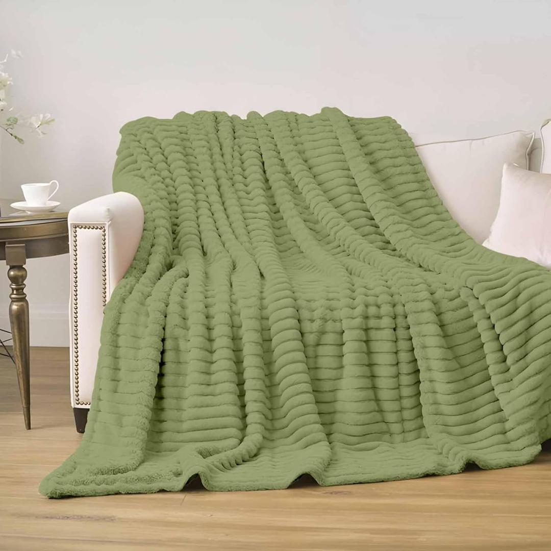 Watercolor Green Fleece Throw Blanket Watercolor Striped Blankets, Reversible Microfiber Flannel Blanket Minimalist Style Lightweight Blankets for Couch Sofa Bed 30x40in