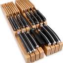 Homemaid Living In Drawer Knife Block Bamboo, Holds 16 Knives + Knife Sharpener Slot, Knife Organizer for Kitchen Drawer, Knife Drawer Organizer, Drawer Insert, Drawer Knife Holder (2" tall, 17" deep)