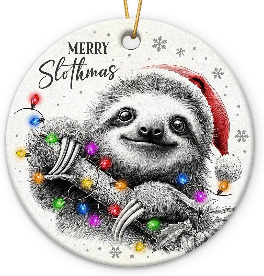 3 x Sloth Ornaments 2025 for Christmas Tree - Cute Xmas Sloth Gifts for Women Friends, Teens, Adults, Double Sided Animal Ornaments for Funny Animal Lover Gifts for Men