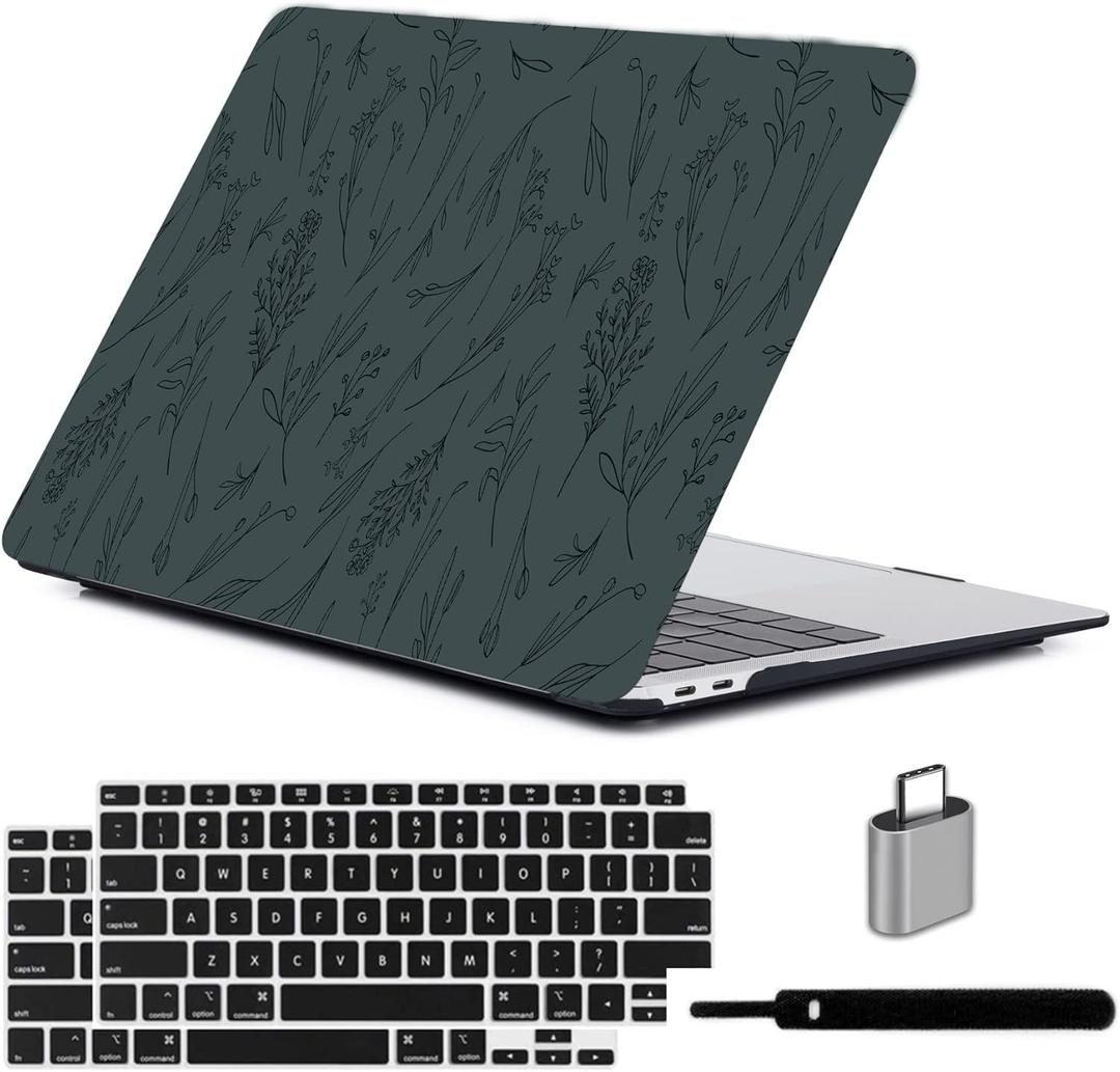 LanBaiLan Compatible for New MacBook Air 13 inch 2020 2019 2018 Release A2337 M1 A2179 A1932 Retina Display with Touch ID Laptop Plastic Hard Shell Protective Case & Keyboard Cover, Dark Green Grass
