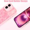 MZELQ Compatible with iPhone 16 Case Silicone Card Holder, Cute Pattern Rose Flower Floral Cover for Girls Women -Pink