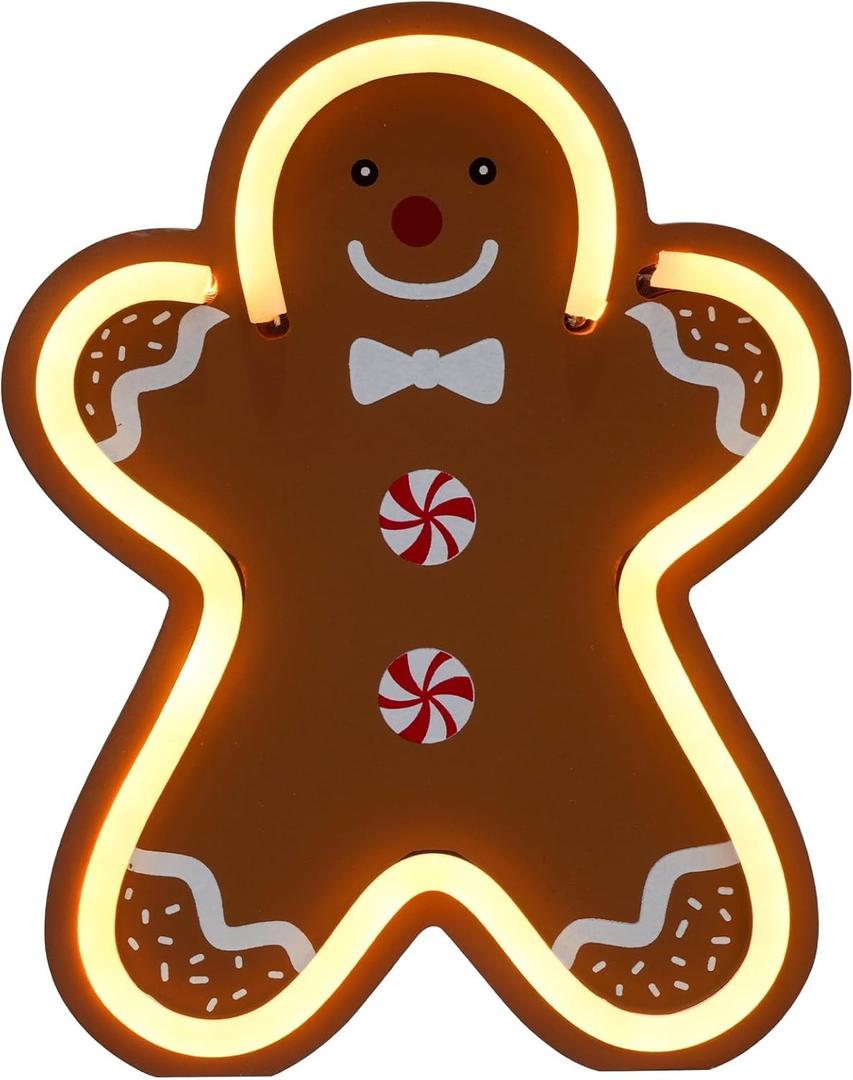 Gingerbread Christmas Decorations for Home LED Lighted Christmas Gingerbread Decor Farmhouse Wooden Tiered Tray Signs Rustic Holiday Table Sign Kitchen Xmas Party Mantel Gift Winter