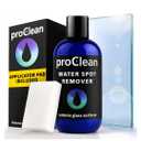 GlasWeld ProClean Hard Water Stain Remover for Glass & Metal – Non-Acid Water Spot Remover with Applicator Pad for Glass, Car Windshield, Shower, Mirror & Boat Windows - Bathroom Cleaning Supplies