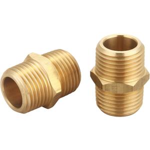 1/2 inch x 1/2 inch NPT Brass Hex Nipple Male Pipe Adapter, Thread 0.75" OD to 0.75" OD (2 Piece)
