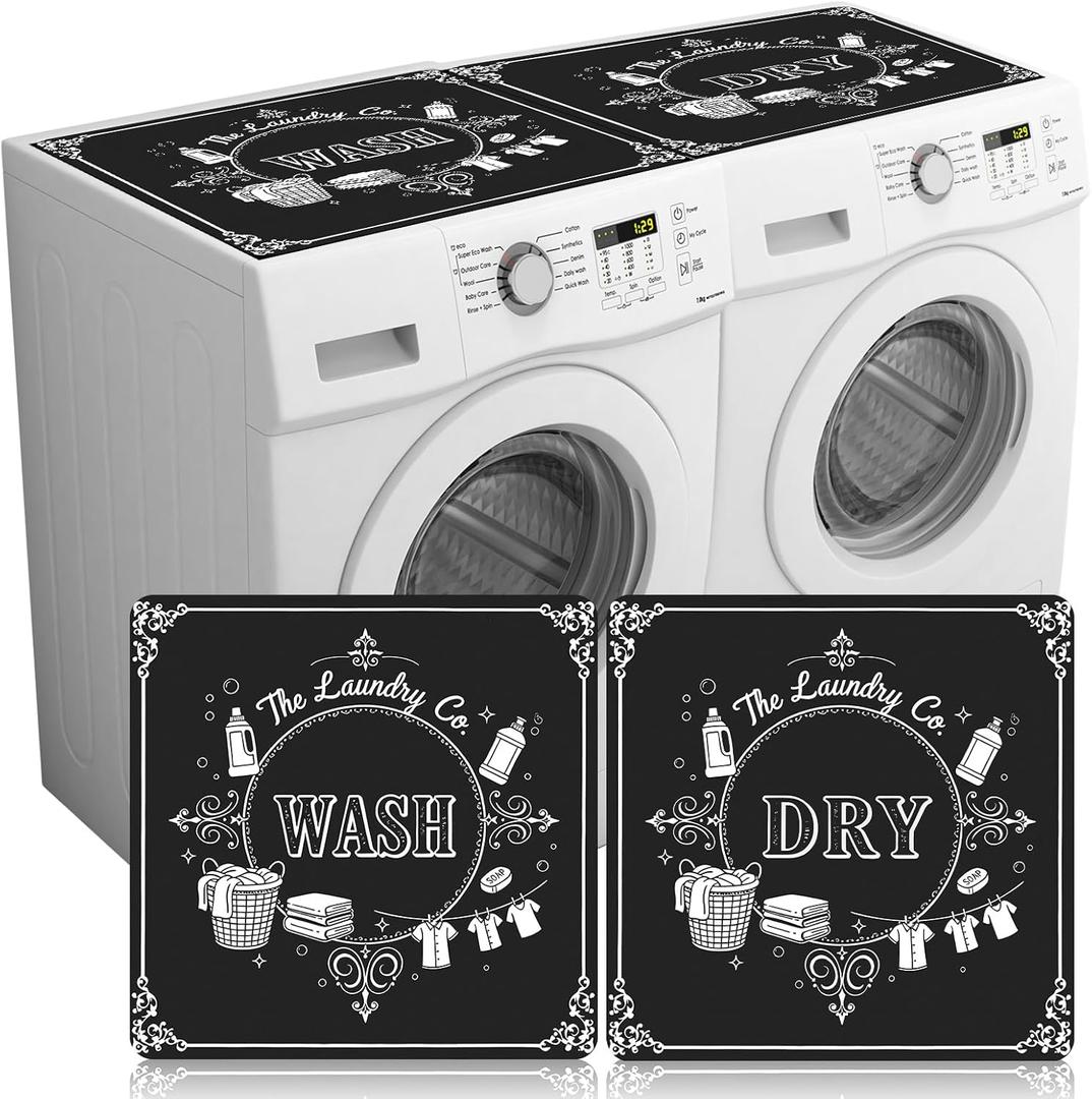 Teenyyou 2 Pcs Washer and Dryer Covers Top Protector Mat Non Slip Washing Machine Cover Dust Proof Quick Drying Protective Dust Cover Pad for Laundry Room Kitchen (26.5 x 26.5 Inch,Elegant Frame)