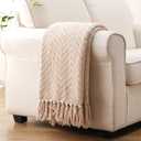 BATTILO HOME Beige Throw Blankets for Couch, Knitted Tan Throw Blanket for Twin Bed, Super Soft Warm Large Throws for Home Decor, 60" x 80"