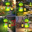 Solar Garden Lights Frog Statue with Solar Lantern Lights,13.78in Tall Frog Decor Fairy Accessories,Birthday Gifts for Women Mom Grandma,Big Metal Decorative Stakes for Home decor,Patio,Porch,Yard Art