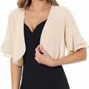 Women Shrug Soft Chiffon Open Front Sheer 3/4 Sleeve Bolero Cardigan for Evening Dress (Beige, M)