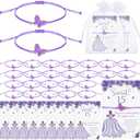 Wenqik 50 Sets Quinceanera Party Favors for Guests Butterfly Wish Bracelet with Thank You Cards Organza Gift Bags Quinceanera Gift for Sweet 15 Year Birthday Supply Recuerdos De Quinceaera (Purple)