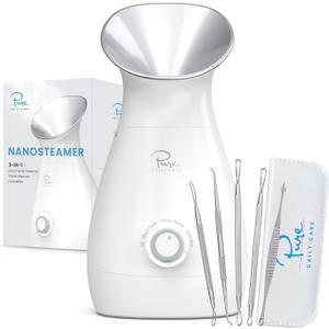 Pure Daily Care NanoSteamer Large 3-in-1 Nano Ionic Facial Steamer with Precise Temp Control - Humidifier - Unclogs Pores - Blackheads - Spa Quality 