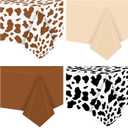 Highland Cow Party Tablecloths - 4Pcs Highland Cattle Birthday Table Covers, Cow Print Themed Party Decorations Plastic Disposable Rectangular Table Cloth for Kids Birthday Baby Shower