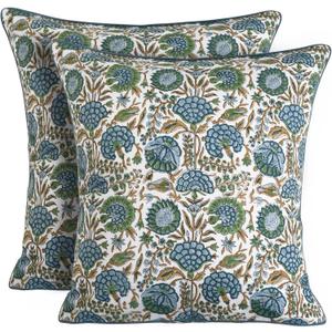 Ridhi Asparagus Green Print Cotton Throw Pillow Covers for Decorative Couch Pillows for Living Room, Chic Boho Cute Outdoor Thanksgiving Pillows Covers Gifts 18x18 Inches
