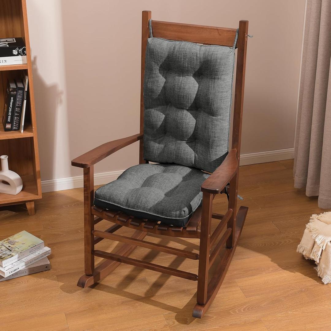 Basic Beyond Rocking Chair Cushions Set of 2, Porch Rocker Cushions for Wooden Rocking Chairs Outdoor with Thick Padding, Back Cushion with Ties, Tufted Seat Cushion with Non-Slip Backing(Dark Grey)