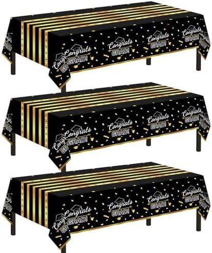 Childom 3 Pack Graduation Tablecloth, Graduation Party Decorations 2025 Black and Gold, Graduation Table Cloth 54"x108" Waterproof Plastic Disposable Tablecloth for Parties, Graduation Party Supplies Childom 3 Pack Graduation Tablecloth, Graduation Party Decorations 2025 Black and Gold, Graduation Table Cloth 54"x108" Waterproof Plastic Disposable Tablecloth for Parties, Graduation Party Supplies