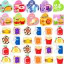 FHOZGECY Valentines Day Cards for Kids School, 24PCS Food Fidget Toys and Heart Box for Boys and Girls, Valentines Cards for Kids Classroom with Keychains, Valentines Classroom Exchange Party Favors