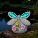 Solar Dragonfly Garden Decor with Cracked Glass Wings, Outdoor Resin Dragonfly Statue with Solar Light for Patio, Lawn, Yard Ornament Eco-Friendly Housewarming Gift for Women