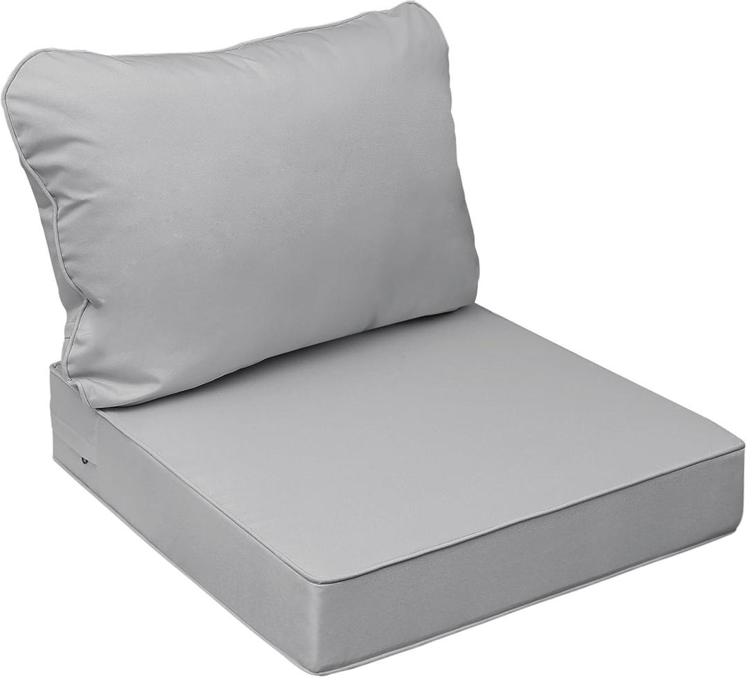 AAAAAcessories Outdoor Seat Cushions for Chairs, Fade-Resistant, Waterproof Patio Furniture Replacement Cushions, 22" x 22" x 3" + 22" x 17", Gray