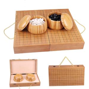19x19 / Go Game SetHigh Grade Gift Box Board with Single Convex Melamine Stones and Bamboo Bowls Set