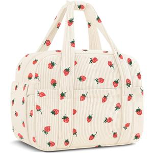 Corduroy Lunch Box Lunch Bag for Women Men, Cute Strawberry Small Insulated Reusable Work Leakproof Simple Lunch Boxes Tote Bag Adults Cooler Bag