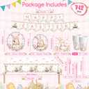 142 Pcs Happy Easter Plates and Napkins Easter Party Decorations with Banner and Tablecloth Pink Gingham Cute Bunny Spring Floral Disposable Dinnerware Set for Spring Celebration Holiday Brunch