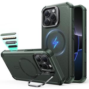 ESR for iPhone 16 Pro Phone Case with Stand, 23ft Military-Grade Drop Protection with Camera Control, Shock-Absorbing Rugged Cover, Compatible with MagSafe Accessories, Cyber Series, Green