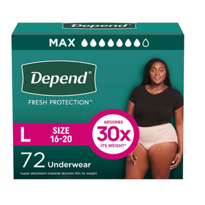 Depend Fresh Protection Adult Diapers, Incontinence & Postpartum Bladder Leak Underwear for Women, Disposable, Maximum, Large, Blush, 72 Count (2 Packs of 36)