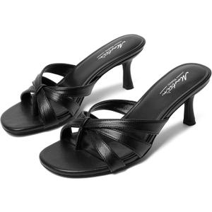 Mostrin Kitten Heels for Women Pointed Toe Vintage Mules Heels Sexy Slip on Stiletto Backless Sandals for Party Wedding Daily (Black), 39