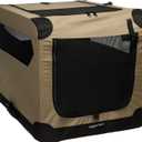Amazon Basics Portable Folding Soft Dog Crate, 2-Door, Collapsible Travel Kennel, Top & Front Loading, Small 26" x 18" x 18", Tan
