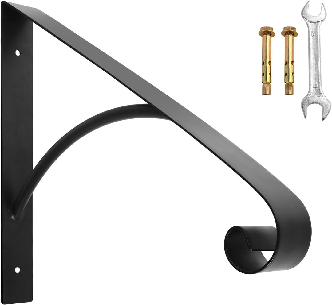 Stair Hand Rails Wall Mount Handrails for Outdoor Steps, Metal Wrought Iron Staircase Handrails Fits 1 or 2 Steps, Stair Railing Garage Railing for Indoor Steps or Front Door Porch (Black)